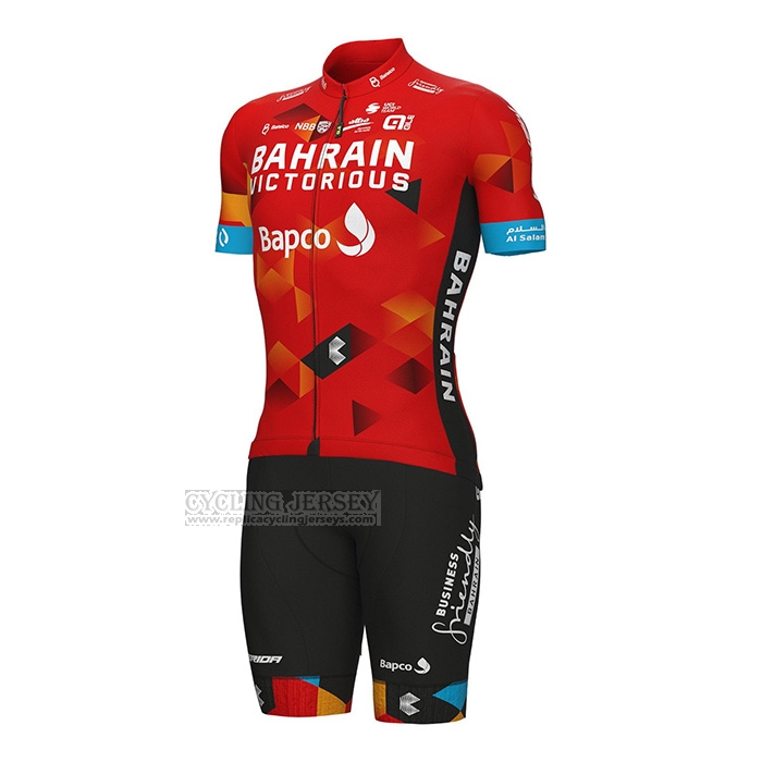 2022 Cycling Jersey Bahrain Victorious Red Short Sleeve and Bib Short